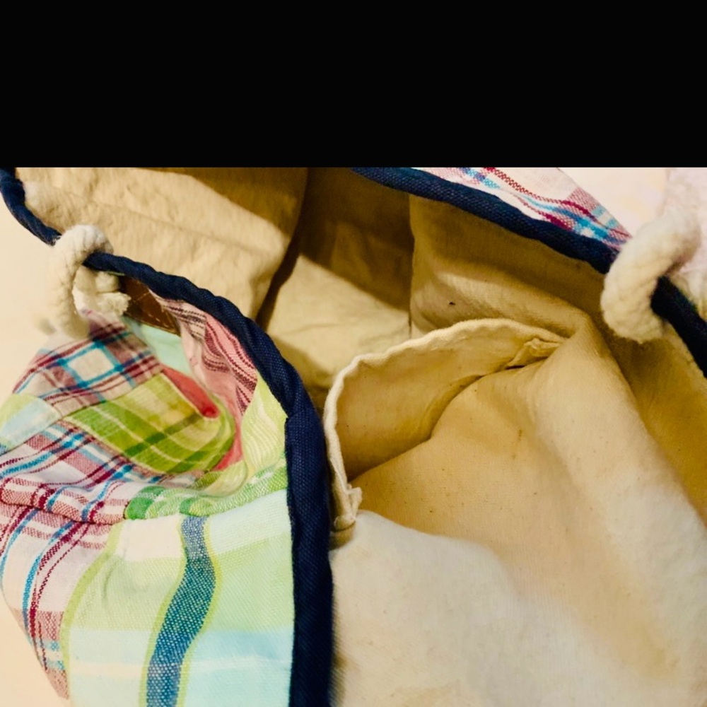 Handmade tote bag washable reusable patchwork plaid pink blue green canvas - Picture 4 of 9